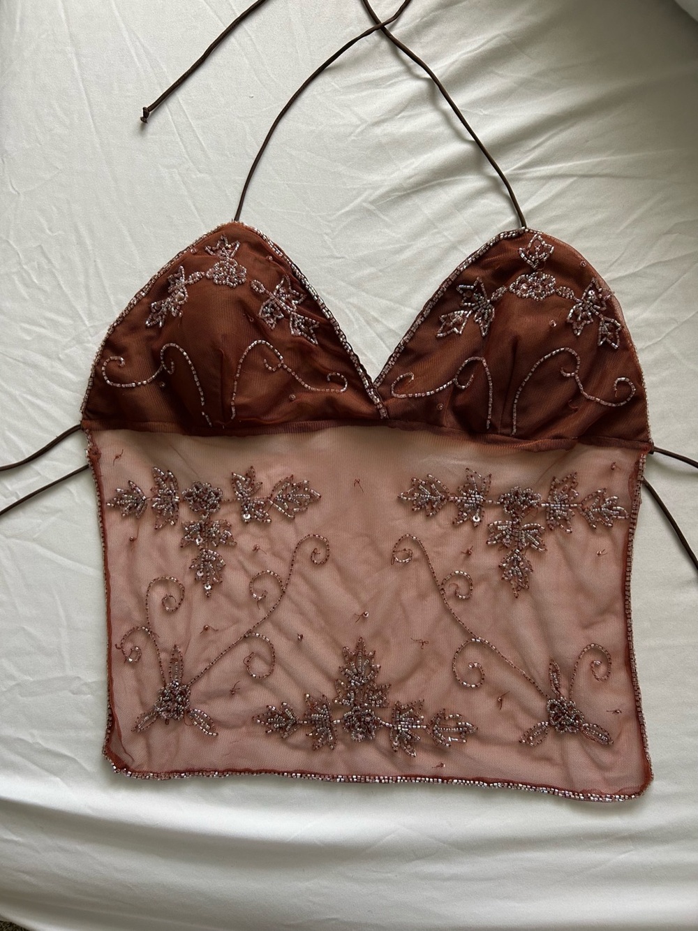 Y2K Brown Beaded Halter Top By Speed Limit NYC - Picture 1 of 10